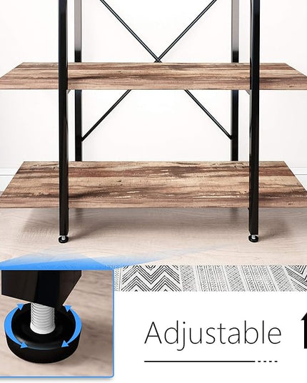 45MinST 4-Tier Vintage Industrial Style Bookcase/Metal and Wood Bookshelf Furniture for Collection,Vintage Brown, 3/4/5 Tier (4-Tier) - LeafyLoom
