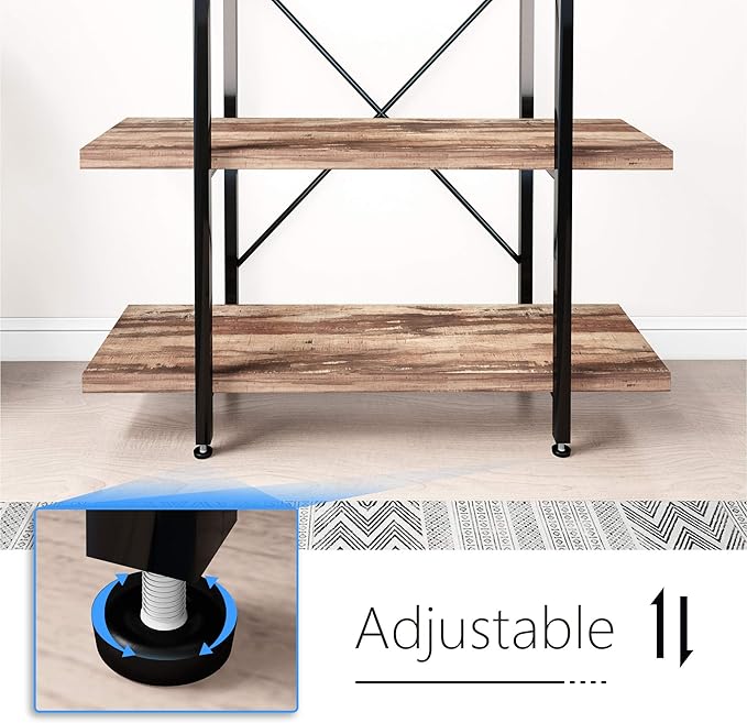 45MinST 4-Tier Vintage Industrial Style Bookcase/Metal and Wood Bookshelf Furniture for Collection,Vintage Brown, 3/4/5 Tier (4-Tier) - LeafyLoom