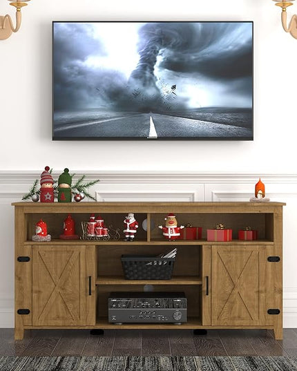 YITAHOME Highboy Farmhouse Barn Door TV Stand for 65 Inch TV, Modern Entertainment Center for 300 lbs, Rustic TV Media Console Storage TV Cabinet for Living Room, Barnwood, 59.5” - LeafyLoom