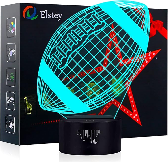 Elstey Football 3D Lamp Optical Illusion Night Light, 7 Color Changing Touch Switch Acrylic Flat & ABS Base & USB Cable Decoration Lamps for Christmas Gift - LeafyLoom