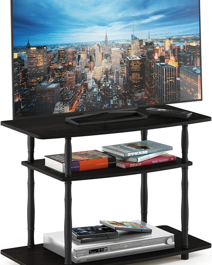 Furinno Turn-N-Tube No Tools 3-Tier Entertainment Center TV Stand for TV up to 32 Inch, Plastic Classic Tubes, Espresso/Black - LeafyLoom