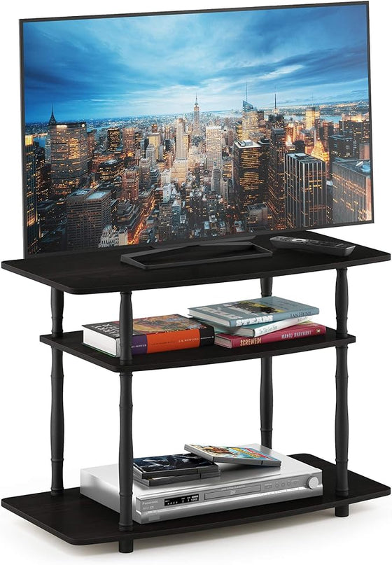 Furinno Turn-N-Tube No Tools 3-Tier Entertainment Center TV Stand for TV up to 32 Inch, Plastic Classic Tubes, Espresso/Black - LeafyLoom