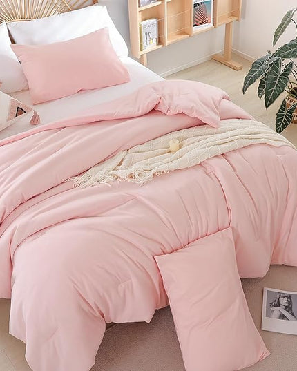 Blush Pink Comforter California King Comforter Set - 3PCS Pink Oversized Boho Beddsing Set Soft Fluffy Microfiber Comforter for All Season (1 Comforter, 2 Pillowcases) - LeafyLoom