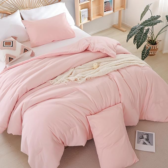 Blush Pink Comforter California King Comforter Set - 3PCS Pink Oversized Boho Beddsing Set Soft Fluffy Microfiber Comforter for All Season (1 Comforter, 2 Pillowcases) - LeafyLoom