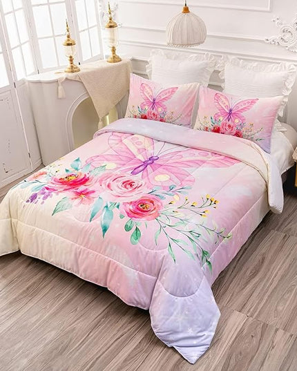 CVHOUSE Butterfly Comforter Sets King for Girls Women,Butterfly Bedding Sets King Set,Butterflies Bedspread,Butterfly Duvet,Butterfly Bed Set,Butterflies Quilt Set 3 Pcs 1 Comforter and 2 Pillowcases - LeafyLoom
