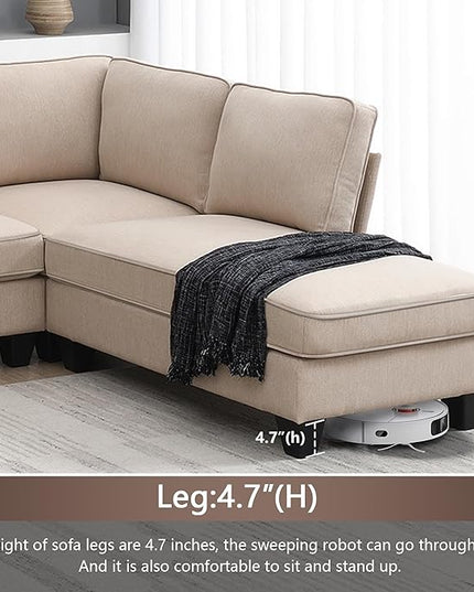 104" L-shaped Sectional Sofa, 7 Seater Couch Set with Chaise Lounge and Convertible Ottoman, Comfy Sectional Sofa for Living Room, Apartment, Office - LeafyLoom