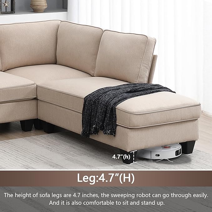 104" L-shaped Sectional Sofa, 7 Seater Couch Set with Chaise Lounge and Convertible Ottoman, Comfy Sectional Sofa for Living Room, Apartment, Office - LeafyLoom