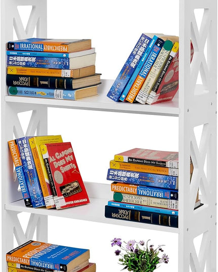 White Bookshelf, White Bookcase, 4 Tier Bookcase, Book Shelf from natural wood, Freestanding Display Storage Shelves Open Bookcase for Bedroom, Living Room and Office (4 Tier, White) - LeafyLoom