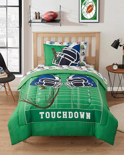 Kids Bedding Set Bed in a Bag for Boys and Girls Toddlers Printed Sheet Set and Comforter, Twin, Football - LeafyLoom