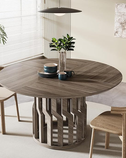 Round Dining Table for 4-6 People, 47-Inch Gray Dining Room Table, All-Wood Design Circle Kitchen Table with Strong Pedestal Base, Modern Dinner Table for Dining Room - LeafyLoom