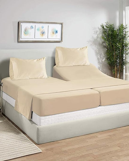 LANE LINEN Split King Sheets for Adjustable Beds - 1000 Thread Count 5 Piece Set 100% Egyptian Cotton Sateen Weave Cool Breathable & Soft 2 Fitted Fits Upto 17" Deep Pockets Ivory - LeafyLoom