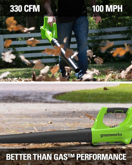Greenworks 24V Axial Blower (100 MPH / 330 CFM), 2.0Ah Battery and Charger - LeafyLoom