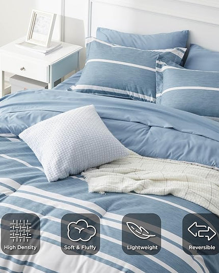 Bedsure Twin XL Comforter Set for College Boys, Blue White Striped Bedding Comforter Sets All Season Bed Set with 1 Pillow Sham, Flat Sheet, Fitted Sheet and 1 Pillowcase - LeafyLoom
