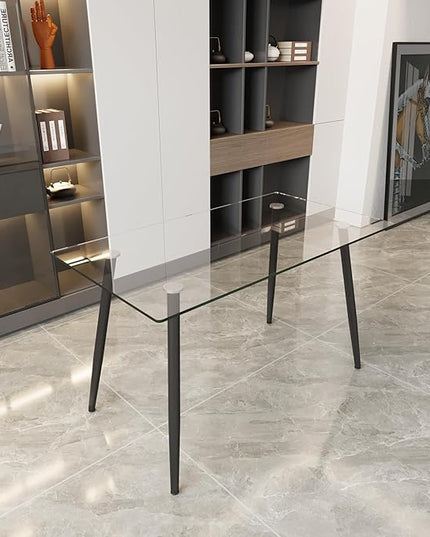 NicBex 51.18Inch Rectangular Dining Table,Modern Kitchen Table with Tempered Glass Tabletop and Black Metal Legs for 6 to 8,Large Dining Room Table for Kitchen,Meeting Room and Living Room,Transparent - LeafyLoom