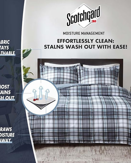 Madison Park Essentials Parkston Plaid Comforter, Matching Sham, 3M Scotchguard Stain Release Cover, Hypoallergenic All Season Bedding-Set, Twin/TwinXL, Grey, 2 Piece - LeafyLoom
