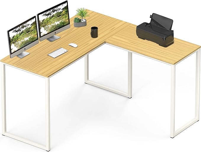 SHW 48-Inch Mission L-Shaped Home Computer Desk, Oak - LeafyLoom