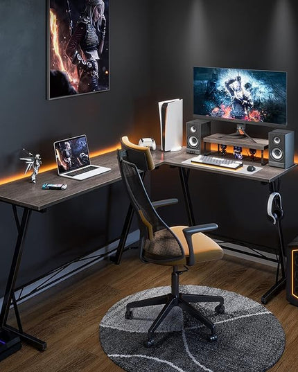 Casaottima Gaming Desk L Shaped Computer Desk, Corner Desk for Home Office with Monitor Stand 66", Gray Oak - LeafyLoom