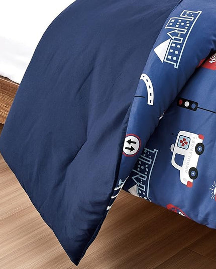 for Kids Fire Turck 4-Piece Comforter Set - Beautiful Motif Design Bedding Set with Embrodery Print - LeafyLoom