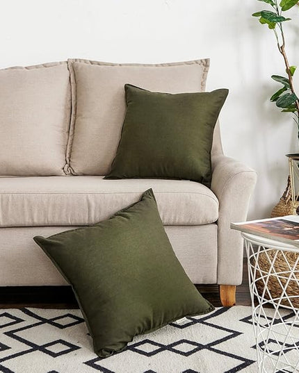 Jeanerlor Set of 2 Decorative 26"x26" Cotton Linen Chair Throw Pillow Case Green for Sofa Durable Classy, Comfortable Cushion Cover for Coffee Shop/Bar (65 x 65cm) Olive Green - LeafyLoom
