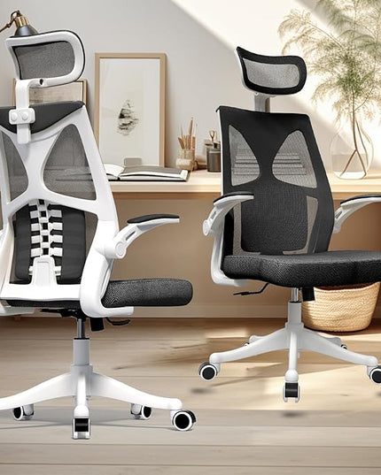 Ergonomic Office Chair, Computer Mesh Chair, Home Office Desk Chairs with Adjustable Headrest and Height, High Back Swivel Task Chair with Flip Up Armrest… - LeafyLoom