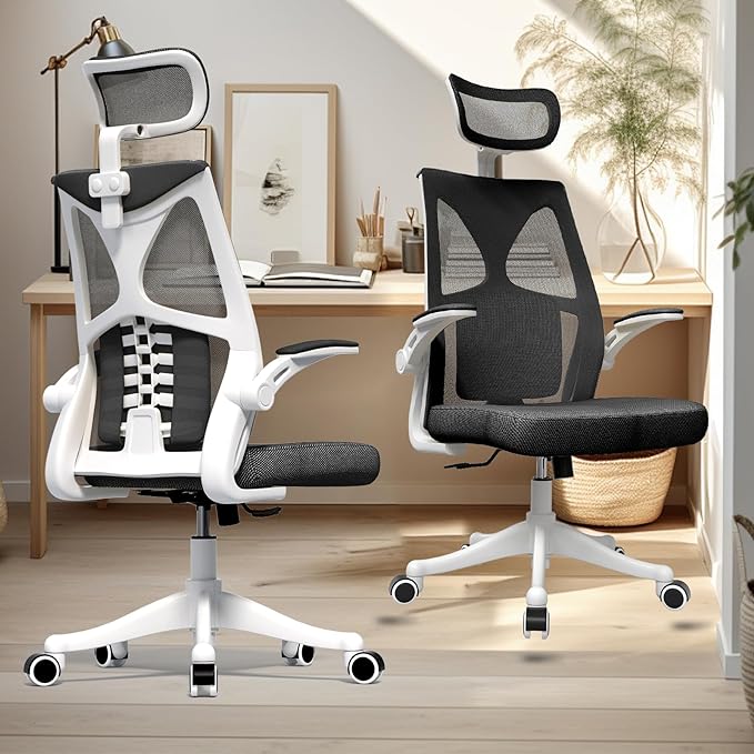 Ergonomic Office Chair, Computer Mesh Chair, Home Office Desk Chairs with Adjustable Headrest and Height, High Back Swivel Task Chair with Flip Up Armrest… - LeafyLoom