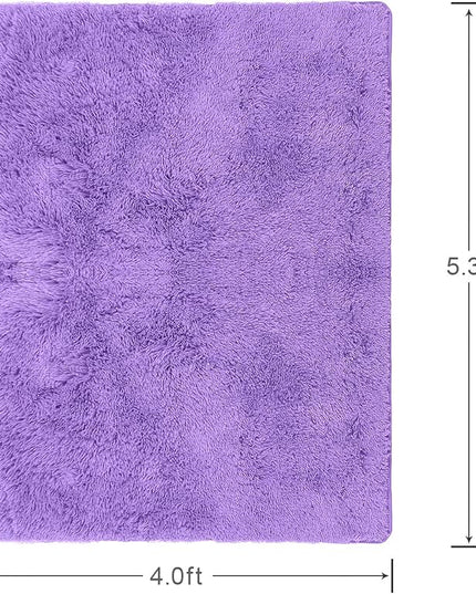 Softlife Ultra Soft Fluffy Area Rugs for Bedroom, Girls and Boys Room Kids Room Nursery Rug, 4 x 5.3 Feet Shaggy Fur Indoor Plush Modern Floor Carpet for Living Room Christmas Decor, Purple - LeafyLoom