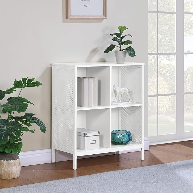 OSP Home Furnishings Ace Contemporary Modern Storage Cube Bookcase, 4 Cubes, White Finish - LeafyLoom