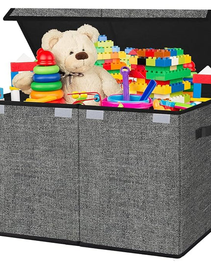 homyfort Large Toy Box Storage Chest for Kids Boys,Collapsible Toy Bin Organizer Basket with Lids for Blanket,Toys,Toddler,Nursery,Playroom (Black) - LeafyLoom