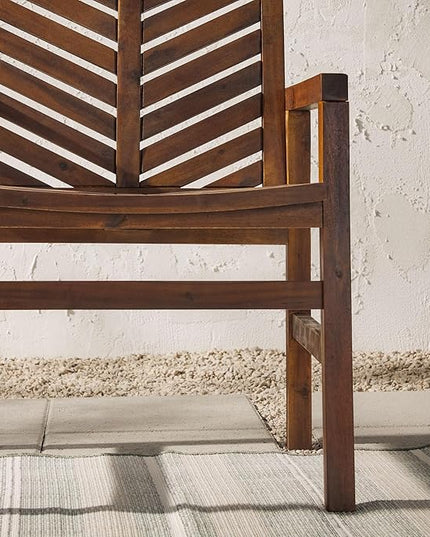 Walker Edison 2 Piece Outdoor Patio Chevron Wood Chair Set All Weather Backyard Conversation Garden Poolside Balcony, Set of 2, Dark Brown - LeafyLoom