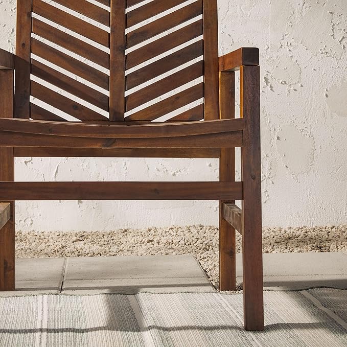 Walker Edison 2 Piece Outdoor Patio Chevron Wood Chair Set All Weather Backyard Conversation Garden Poolside Balcony, Set of 2, Dark Brown - LeafyLoom