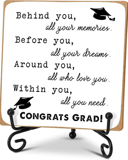 Graduation Gifts for Her Him, Inspirational Desk Decor Wood Plaque with Stand, Congrats Grad Gift for Senior College Graduated Women Girl-A31 - LeafyLoom