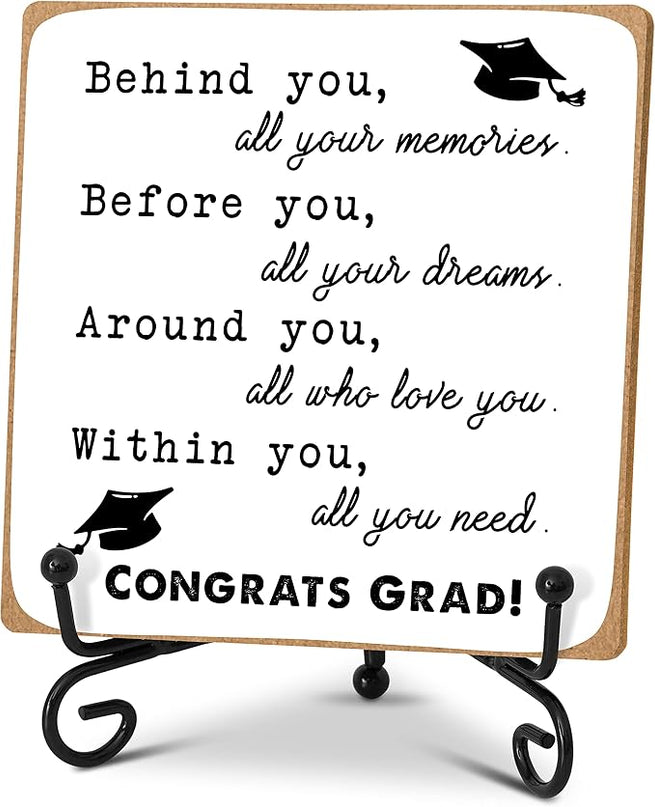 Graduation Gifts for Her Him, Inspirational Desk Decor Wood Plaque with Stand, Congrats Grad Gift for Senior College Graduated Women Girl-A31 - LeafyLoom