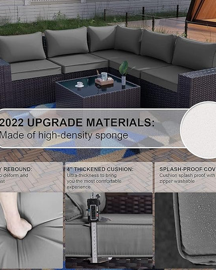 Kullavik 13PCS Outdoor Patio Furniture Set with 43" 55000BTU Gas Propane Fire Pit Table PE Wicker Rattan Sectional Sofa Patio Conversation Sets,Grey - LeafyLoom