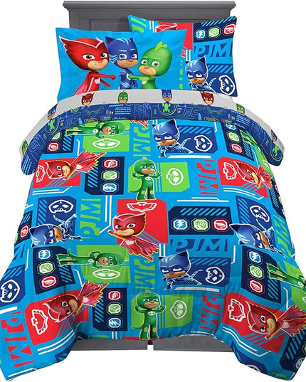 Franco Kids Bedding Super Soft Comforter and Sheet Set with Sham, 5 Piece Twin Size, PJ Masks - LeafyLoom