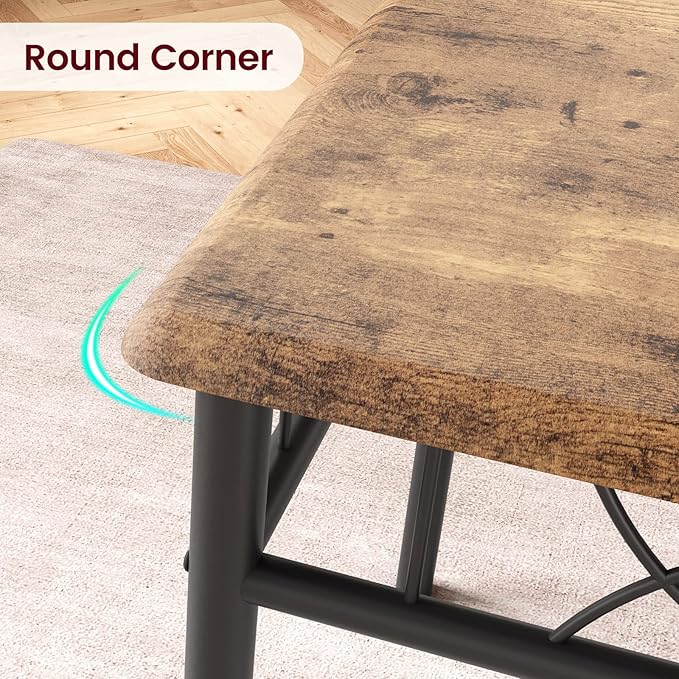 Dining Table Set, 5 Piece Dining Table set for 4, Rectangle Kitchen Table Set with 4 Upholstered Chairs, Dining Table Set for Small Space, Apartment, Retro Brown - LeafyLoom