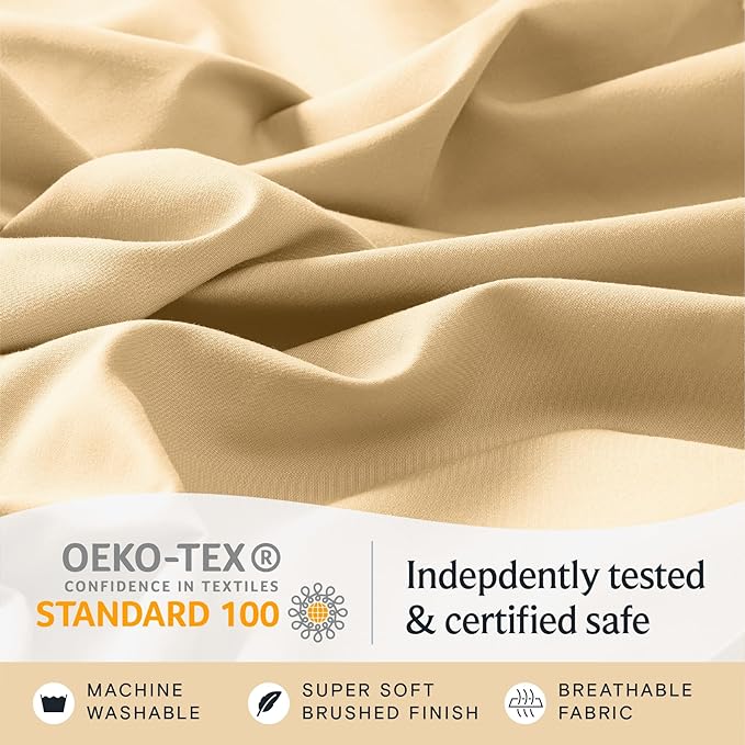 LuxClub 7 PC Split King Sheet Set, Breathable Luxury Bed Sheets, Deep Pockets 18" Eco Friendly Wrinkle Free Cooling Sheets Machine Washable Hotel Bedding Silky Soft - Yellow Split King - LeafyLoom