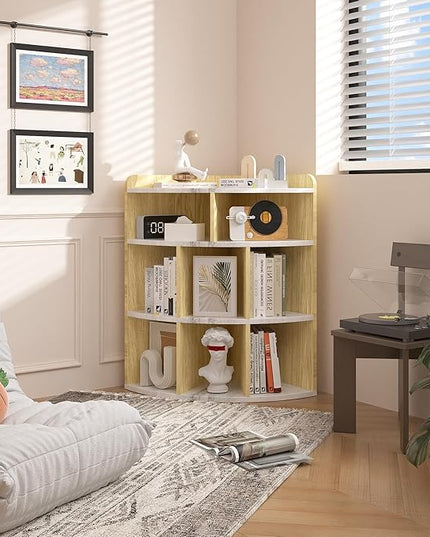 Vecelo 3-Tier Corner Cabinet with 8 Cubbies, Wooden Cube Storage Organizer, Modern Bookshelf Units for Playroom, Bedroom, Living Room, Marble White - LeafyLoom