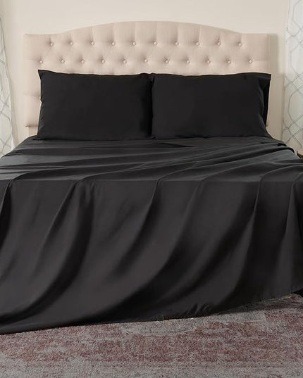Northwest Ashford Home Essentials Bedding, 4 Piece King Size Sheet Set, Stretch Limo Black - LeafyLoom