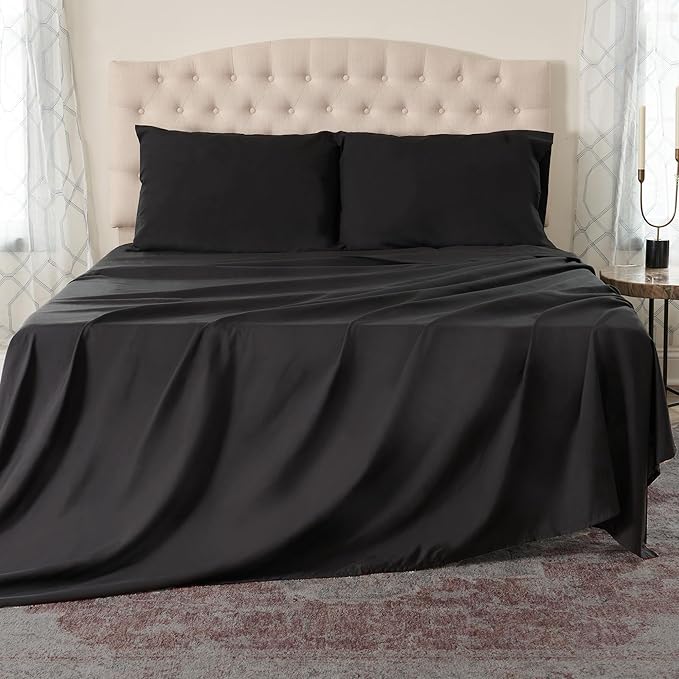 Northwest Ashford Home Essentials Bedding, 4 Piece King Size Sheet Set, Stretch Limo Black - LeafyLoom