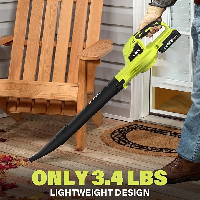 SOYUS Leaf Blower, 20V Leaf Blower Cordless with 2x2.0Ah Battery and Charger, 150 MPH Electric Leaf Blower with Two-Speed Mode, Blowers for Lawn Care, Debris Dust Cleaning(Green) - LeafyLoom