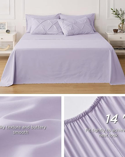 Bedsure California King Comforter Set - Cal King Bed Set 7 Pieces, Pinch Pleat Light Purple Cali King Bedding Set with Comforter, Sheets, Pillowcases & Shams - LeafyLoom