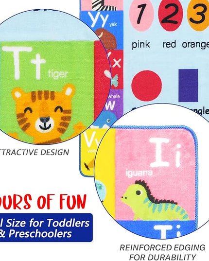 HEBE Kids Play Rug 4'x6' ABC Alphabet Numbers Shapes Educational Kid Area Rug Washable Baby Crawling Mat Non Slip Kid Play Mat Carpet for Girl Boy Bedroom Playroom - LeafyLoom