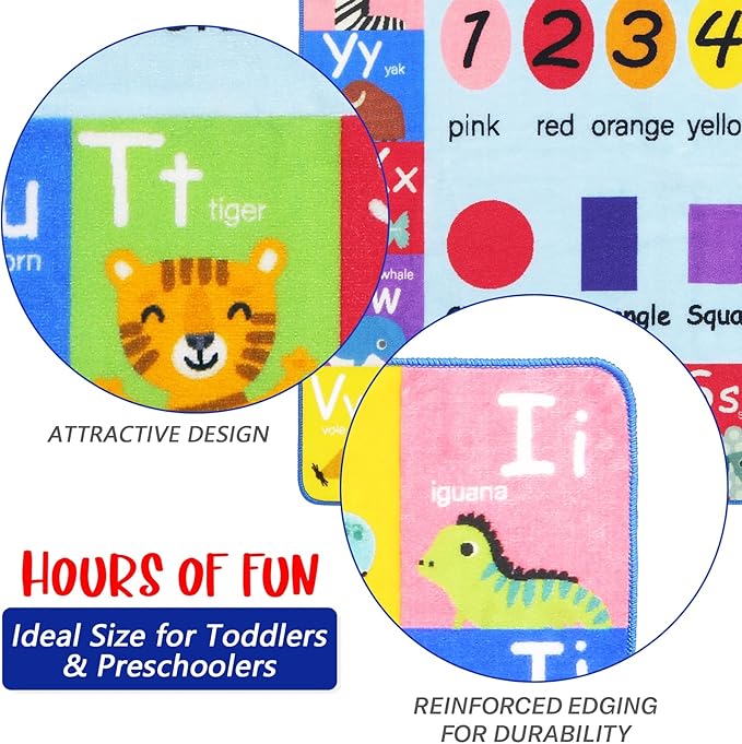 HEBE Kids Play Rug 4'x6' ABC Alphabet Numbers Shapes Educational Kid Area Rug Washable Baby Crawling Mat Non Slip Kid Play Mat Carpet for Girl Boy Bedroom Playroom - LeafyLoom
