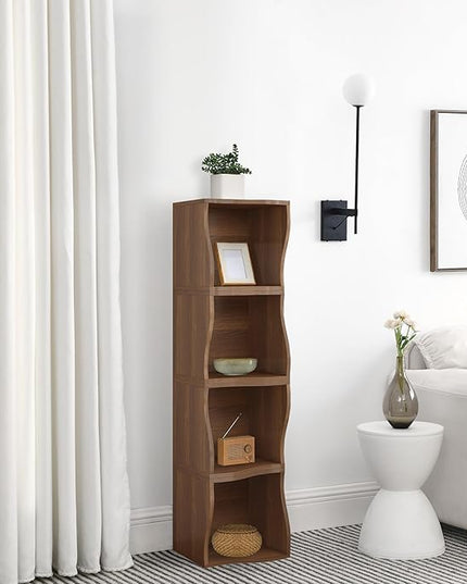 ECYIL Double Layered Independent Storage Rack, Full Circular Color Blocking Bookshelf, Suitable for Home, Office, Living Room, etc (walnut1) - LeafyLoom