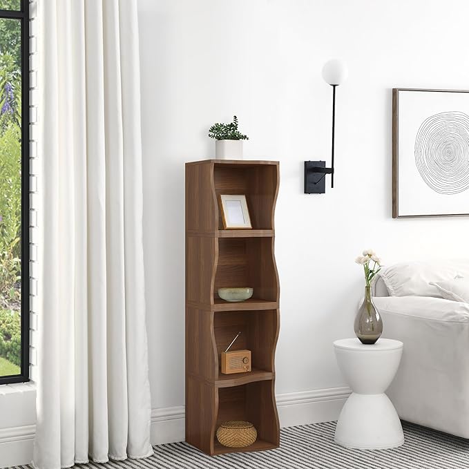 ECYIL Double Layered Independent Storage Rack, Full Circular Color Blocking Bookshelf, Suitable for Home, Office, Living Room, etc (walnut1) - LeafyLoom