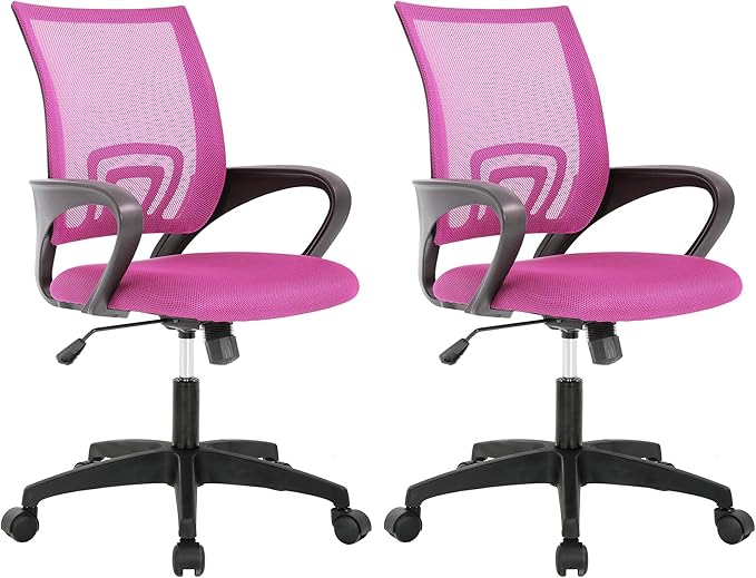 BestOffice Home Office Chair Ergonomic Desk Chair Mesh Computer Chair with Lumbar Support Armrest Executive Rolling Swivel Adjustable Mid Back Task Chair,Pink - LeafyLoom