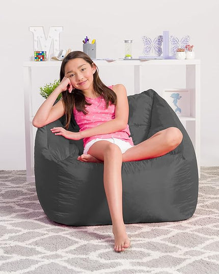 Posh Creations Structured Comfy Seat for Playrooms and Bedrooms, Large Bean Bag Chair, Coronado Chair, Charcoal Gray - LeafyLoom