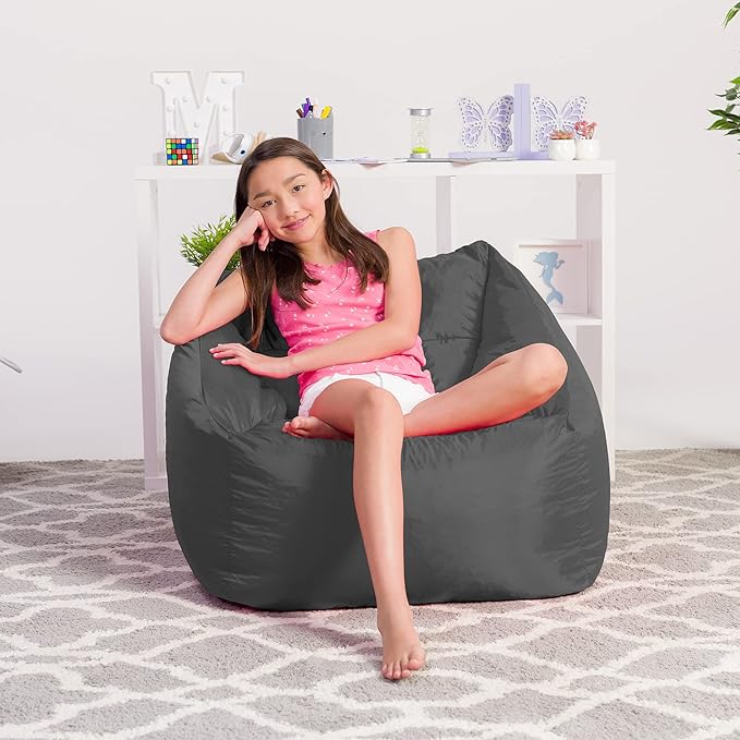 Posh Creations Structured Comfy Seat for Playrooms and Bedrooms, Large Bean Bag Chair, Coronado Chair, Charcoal Gray - LeafyLoom