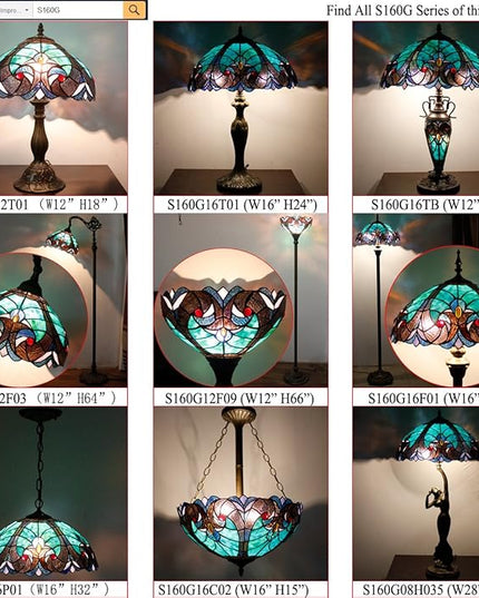 WERFACTORY Tiffany Floor Lamp Green Liaison Stained Glass Arched Lamp 12X18X64 Inches Gooseneck Adjustable Corner Standing Reading Light Decor Bedroom Living Room S160G Series - LeafyLoom