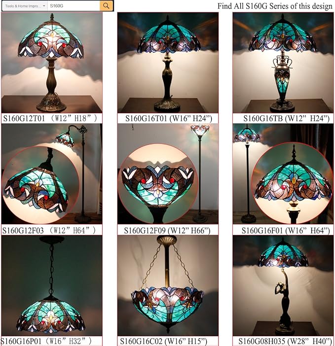 WERFACTORY Tiffany Floor Lamp Green Liaison Stained Glass Arched Lamp 12X18X64 Inches Gooseneck Adjustable Corner Standing Reading Light Decor Bedroom Living Room S160G Series - LeafyLoom
